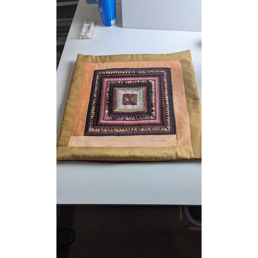 Pair of Handmade Prairie Point Quilted Pillow Covers - Boho Silk-Style Textural